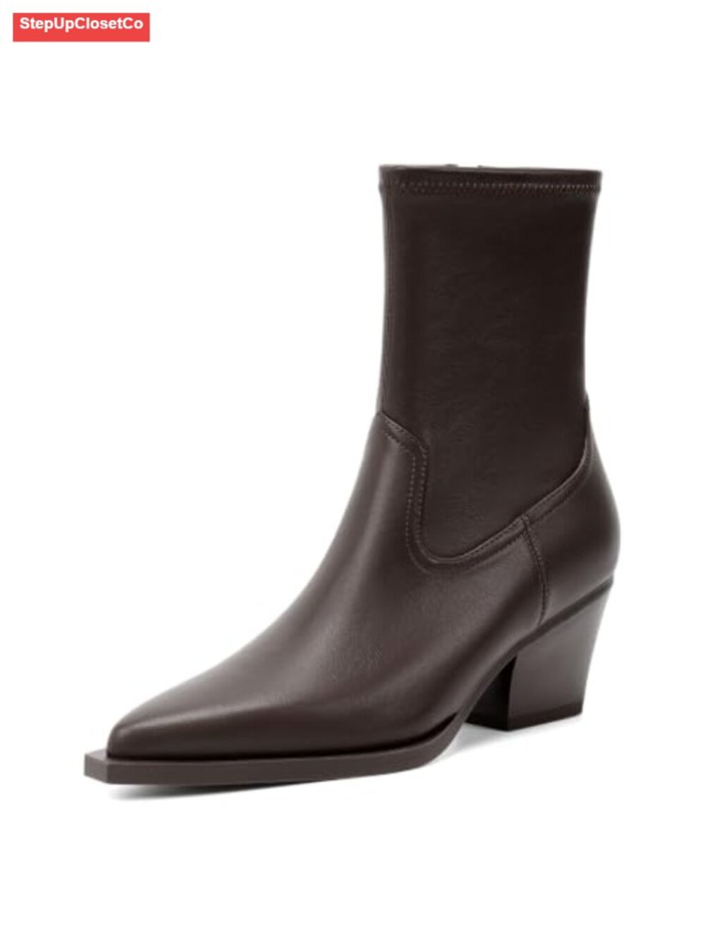 Pointed Toe Chunky Block Heel Ankle Booties Faux Leather